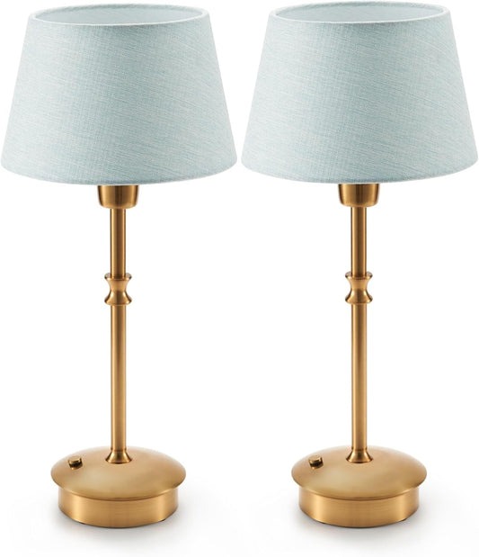 Cordless, Portable, Rechargeable Table Lamp with 3 Dimmable Levels and Fabric Shade for Patios and Dining Rooms Suitable for bedrooms, Living Rooms, Offices, Book(2 Pack-Ice Cream Colored)