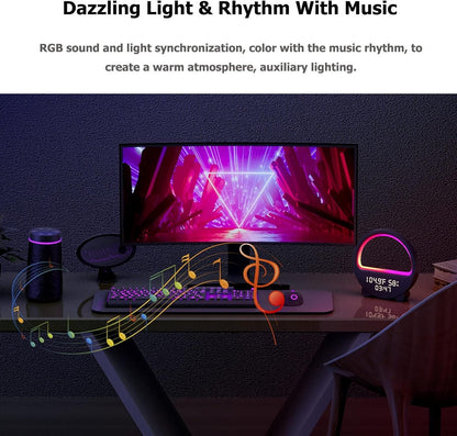LED Night Light RGB Atmosphere Desk Lamp, Smart Multifunctional Alarm Clock, Music Sync, Temperature & Humidity Display, Ideal for Bedroom, Living Room (Color : Light Blue)