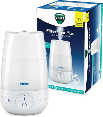 Vicks FilterFree Plus Cool Mist Plus Humidifier (VUL565), Medium Room –Filter-Free Cool Mist Humidifier for Baby, Kids and Adult Rooms, Works with Vicks VapoPads