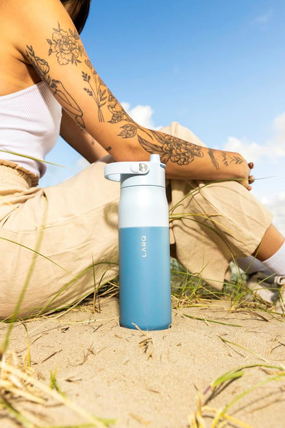 LARQ Bottle Swig Top 34oz - Insulated Stainless Steel Water Bottle With Built-In Silicone Handle | BPA Free | Reusable Water Bottle for Sports, Gym, and Travel, Obsidian Black