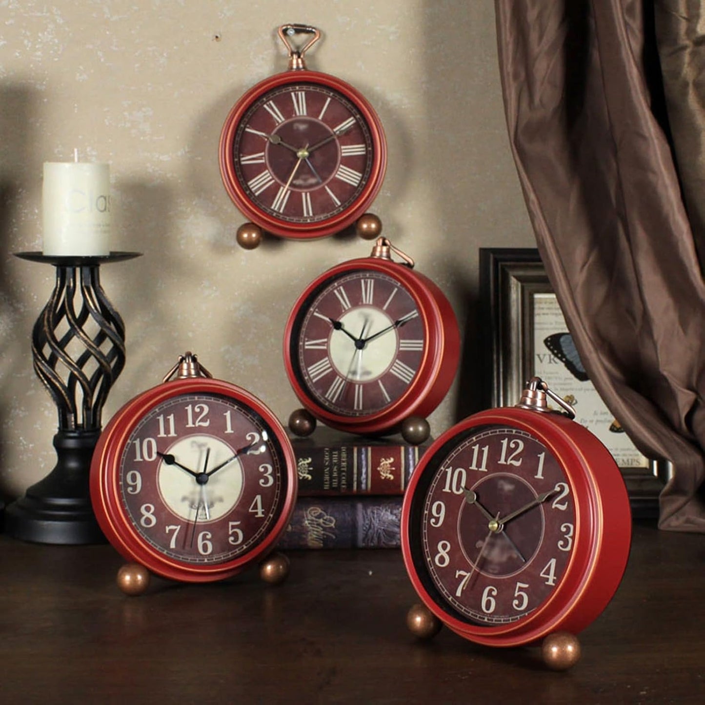 alarm clocks bedside for bedrooms,Alarm Clock,Clocks Bedside,Vintage Retro Analog Alarm Clock, Super Silent Non Ticking Small Clock, Battery Operated, Simply Design,Desk smart alarm clock(Color:D) (Co