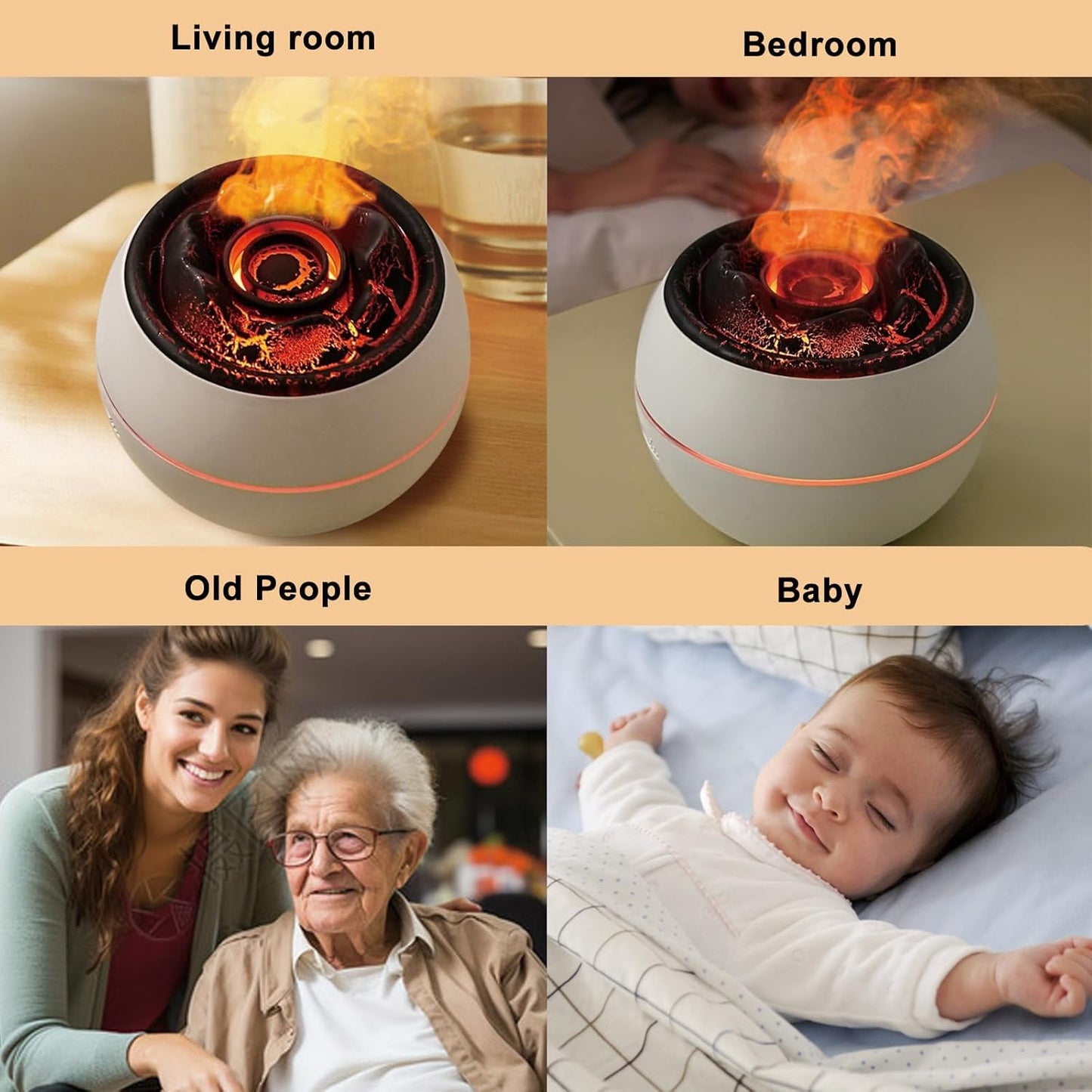 Volcano Humidifier,Aromatherapy Diffusers,Colorful Flame Night Light,1/3/6 Hour Timer,Fine Mist Power Off Protection Peaceful Sleep Suitable for Baby Bedroom Plant Office Yoga,Black,Cracked