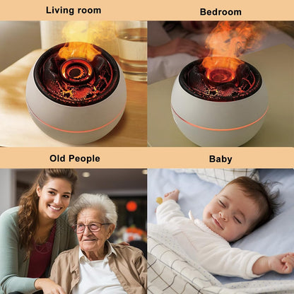 Volcano Humidifier,Aromatherapy Diffusers,Colorful Flame Night Light,1/3/6 Hour Timer,Fine Mist Power Off Protection Peaceful Sleep Suitable for Baby Bedroom Plant Office Yoga,Black,Cracked
