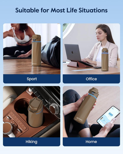 WATERH Boost Smart Water Bottle with Reminder to Drink Water, 24oz BPA-Free Stainless Steel Vacuum Insulated Water Bottle, Wide Mouth Water Tracker Bottle with APP, Ideal for Gift