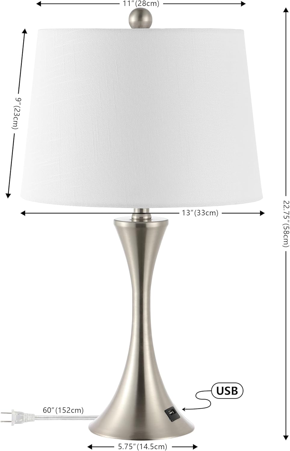 JONATHAN Y JYL6621A-SET2 Bennett 22.75" Modern Glam Iron Hourglass LED Table Lamp with USB Charging Port Minimalist, Designer, Contemporary, Office, Living Room, Dining Room, Bedroom, Brass Gold