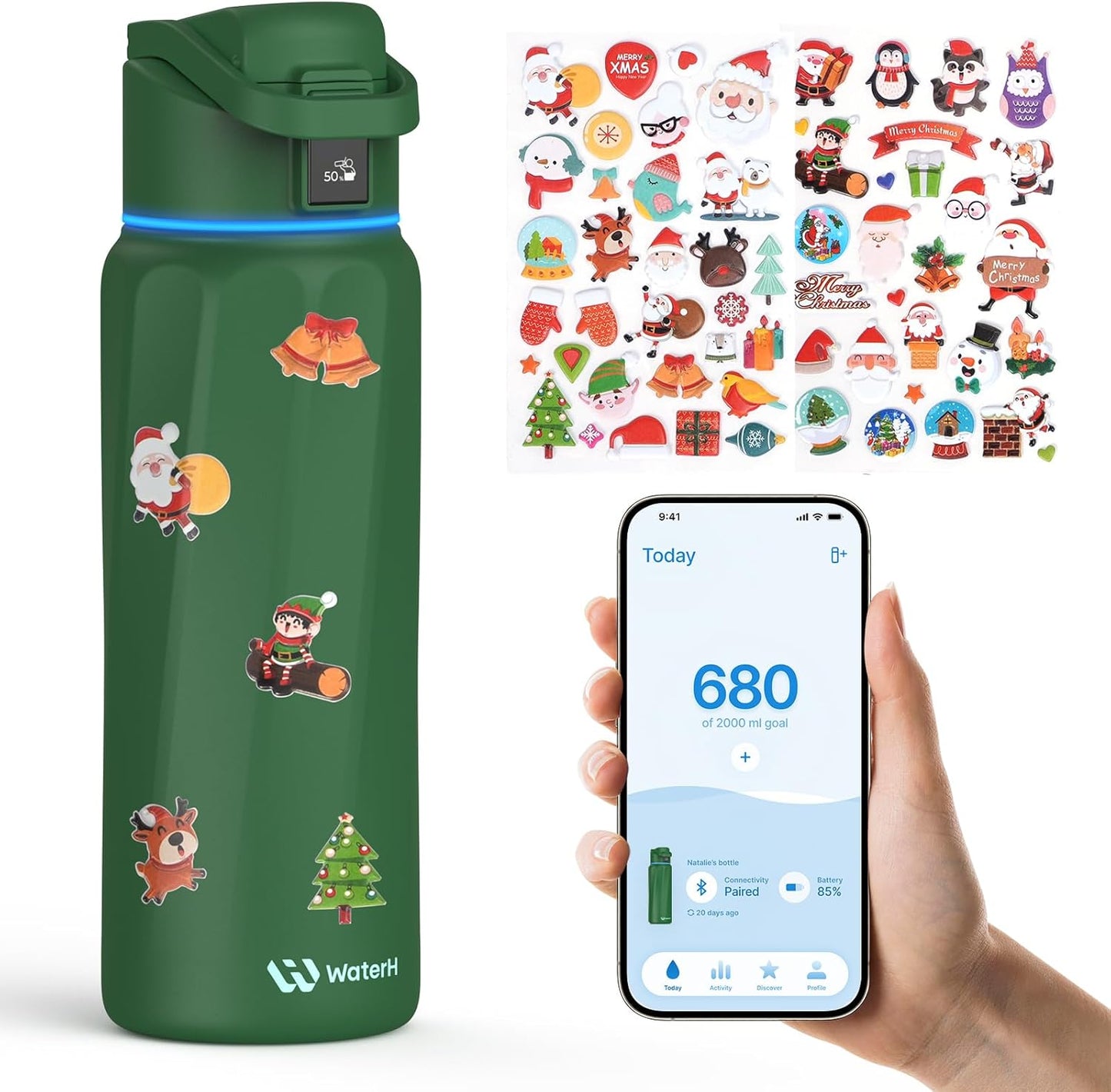 BOOST Smart Water Bottle with Reminder & Tracker, 32oz Vacuum Insulated Bottles Stainless Steel, BPA-Free, Wide Mouth, Ideal Gift for Men, Women, Christmas, Halloween, New Year, Gym, Office, School