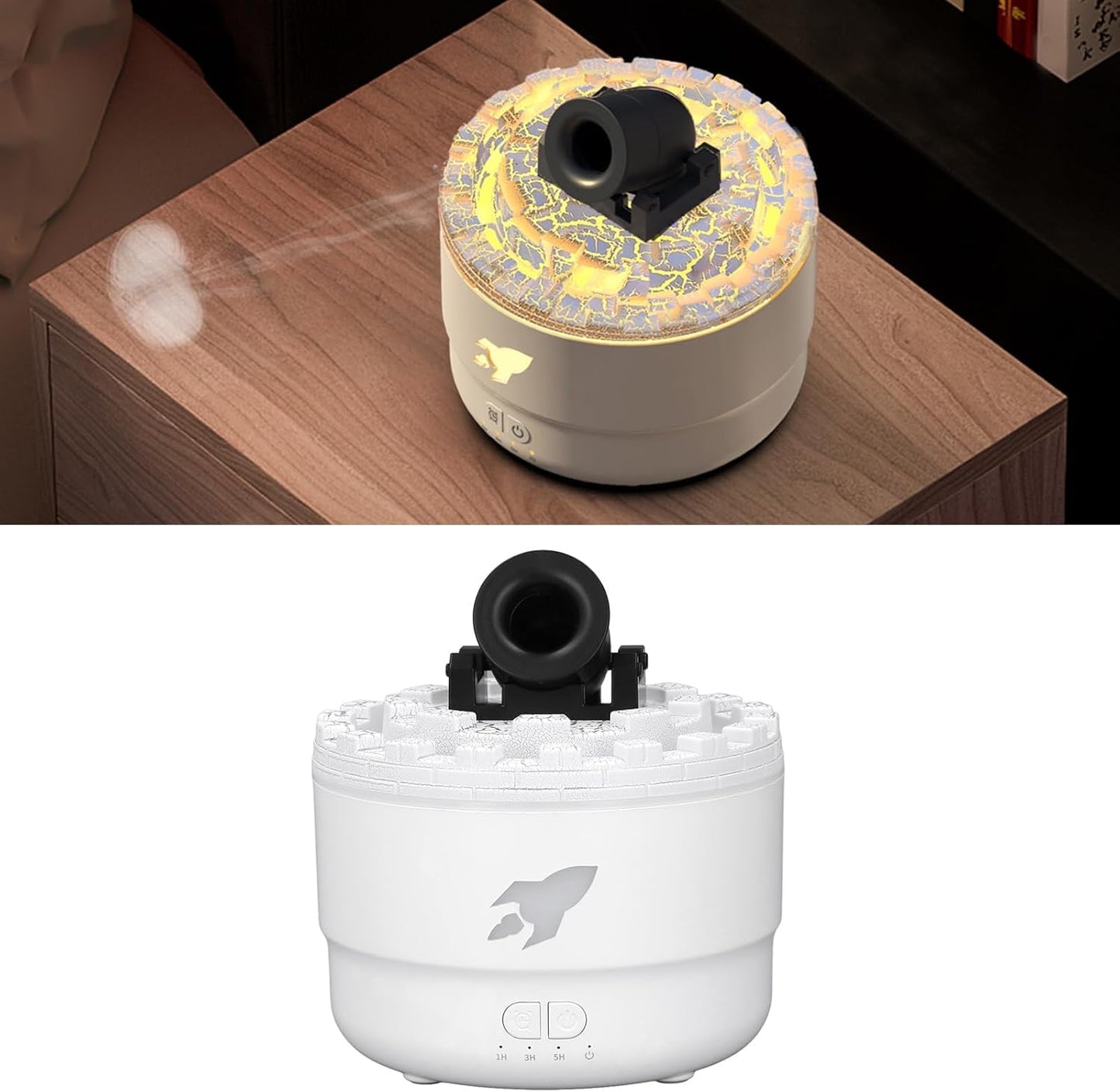 Essential Oil Diffuser Humidifier 200ml Quiet Volcano Cool Mist Humidifier Aromatherapy Diffuser with 7 Colors Light for Bedroom Office (Black)