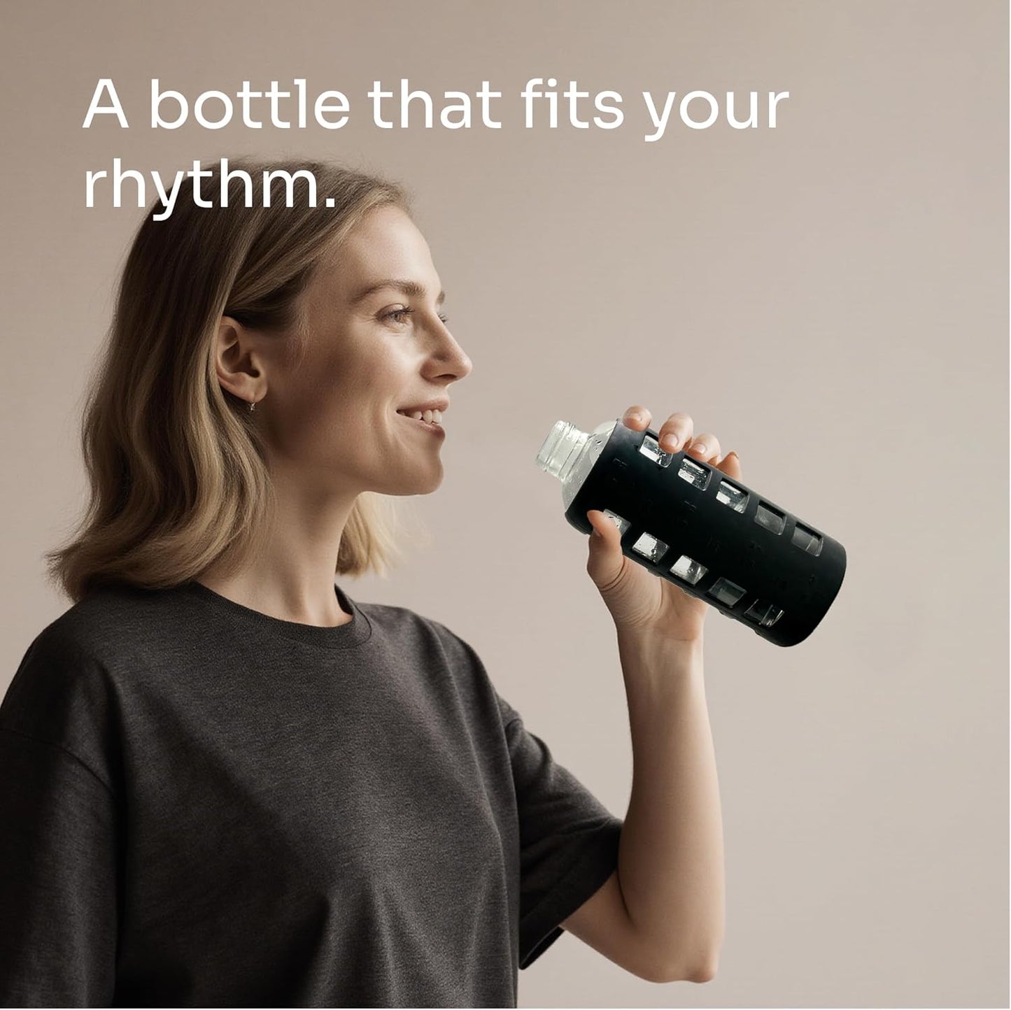 purifyou 40oz / 32oz / 22oz / 12oz Borosilicate Glass Water Bottle with Time & Volume Markers, Silicone Sleeve, Stainless Steel Lid | Reusable Glass Bottle for Water & Juice (40oz Jet Black)