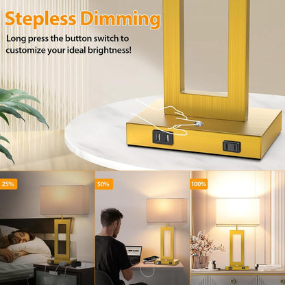 27.2’’ Tall Black Table Lamps for Living Room Bedroom, Bedside Touch Control Lamps with 2 USB Ports&AC Outlet, 3 Way Dimmable&Stepless Dimming Desk Lamp Sets for Home Office, Pre-assembled White Shade