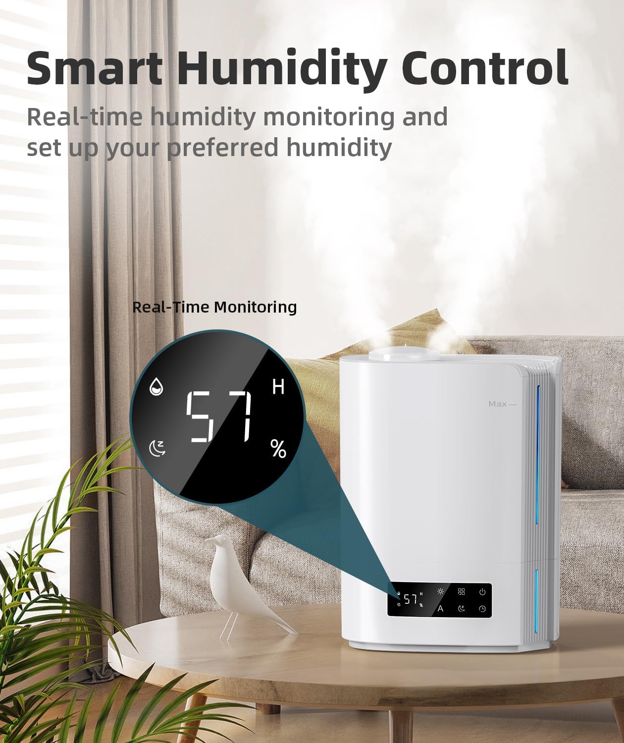 BREEZOME 6L Humidifiers for Bedroom Large Room, Ultrasonic Top Fill Cool Mist Humidifier & Essential Oil Diffuser with Smart Humidistat Control, Last up to 60 Hours, Ideal for Plants, Baby Nursery