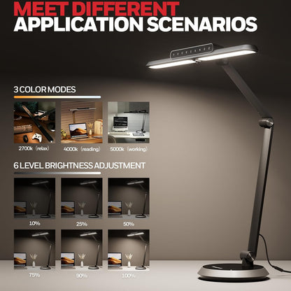 Honeywell Desk Lamp for Home Office, H9 Sunturalux™ Eye-Caring LED Desk Light, 1000LM Dimmable Desk Lamp with Timer and Auto-Sensing, Adjustable Desk Reading Light or Study, Cumputer, Architect