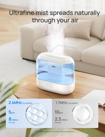 Humidifiers for Bedroom - Dreo Quiet (4L Water Tank) Cool Mist Top Fill Essential Oil Diffuser for Home, Smart App & Voice Control, Rapid Ultrasonic Humidification Baby Nursery and Plants, Blue
