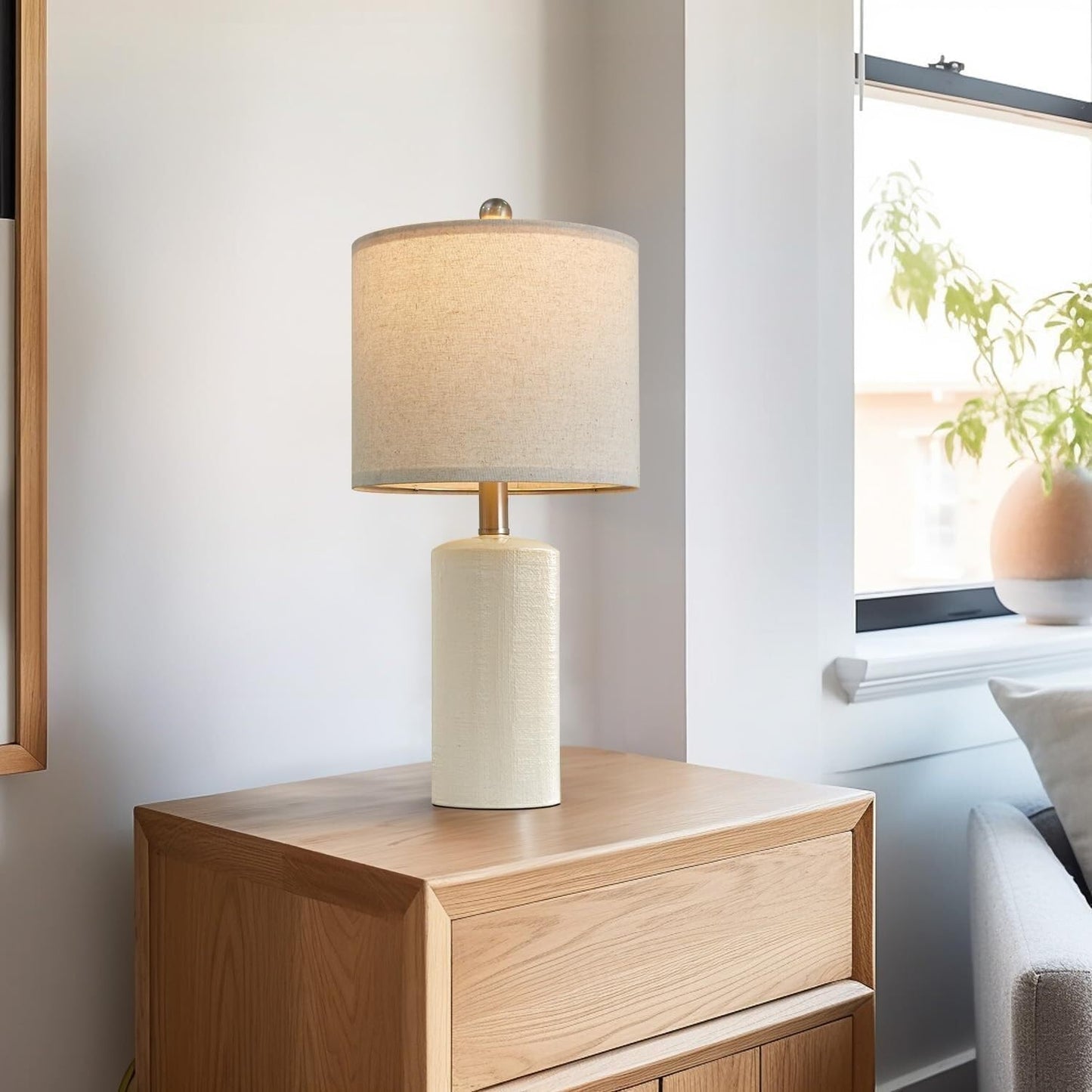 20.25 Inch Modern Minimalist Ceramic Table Lamp with Linen Lampshade for Living Room Bedroom Bedside Lamp Suitable for bedrooms, Living Rooms, Offices, Book(Gray)