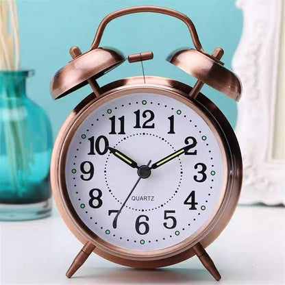 VSULZVNU Alarm Clock Metal Twin Bell Alarm Clock, 4-Inch Vintage Small Analog Silent Table Desk Alarm Clock Battery Operated with Night Light Loud for Heavy Sleepers Bedroom Smart Alarm Clock