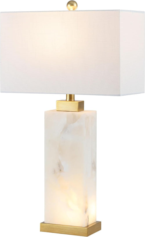 JONATHAN Y JYL6201A Elizabeth 27.5" Alabaster LED Table Lamp Coastal Contemporary Bedside Desk Nightstand Lamp for Bedroom Living Room Office College Bookcase LED Bulb Included, White/Gold Leaf