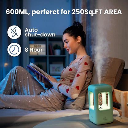Green Mini Humidifiers for Bedroom & Plants - Small Desktop Humidifier, Portable Cool Mist for Nightstand, Desk, Indoor Plants - Quiet Personal Humidifier (0.6L, Auto Shut-Off)