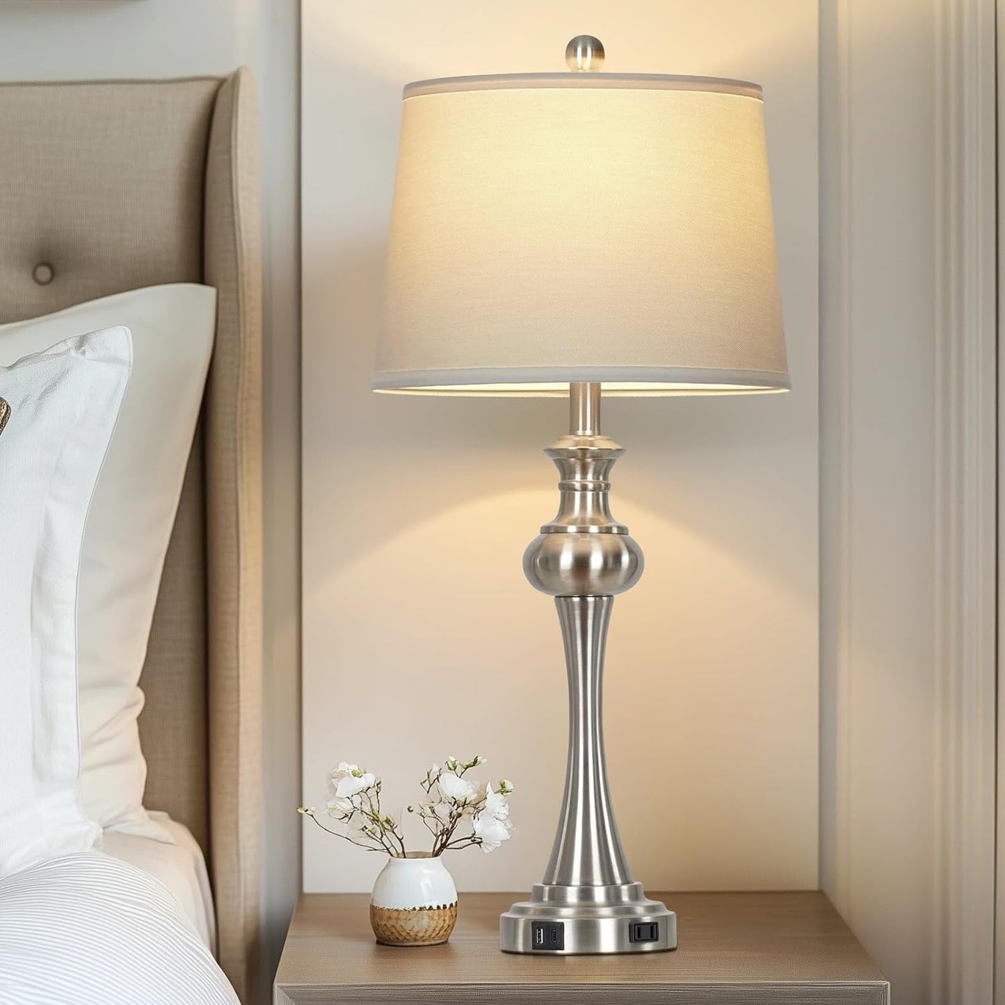 28.75" Modern Table Lamp with USB A+C and AC Outlet for Living Room, Bedroom, Nightstand, Coffee Table, 2 Bulbs Included Suitable for bedrooms, Living Rooms, Offices, Book(Gold)