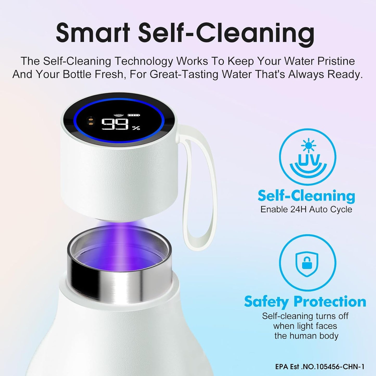 VSITOO Self-Cleaning Smart Water Bottle (pink, 15 Ounce)