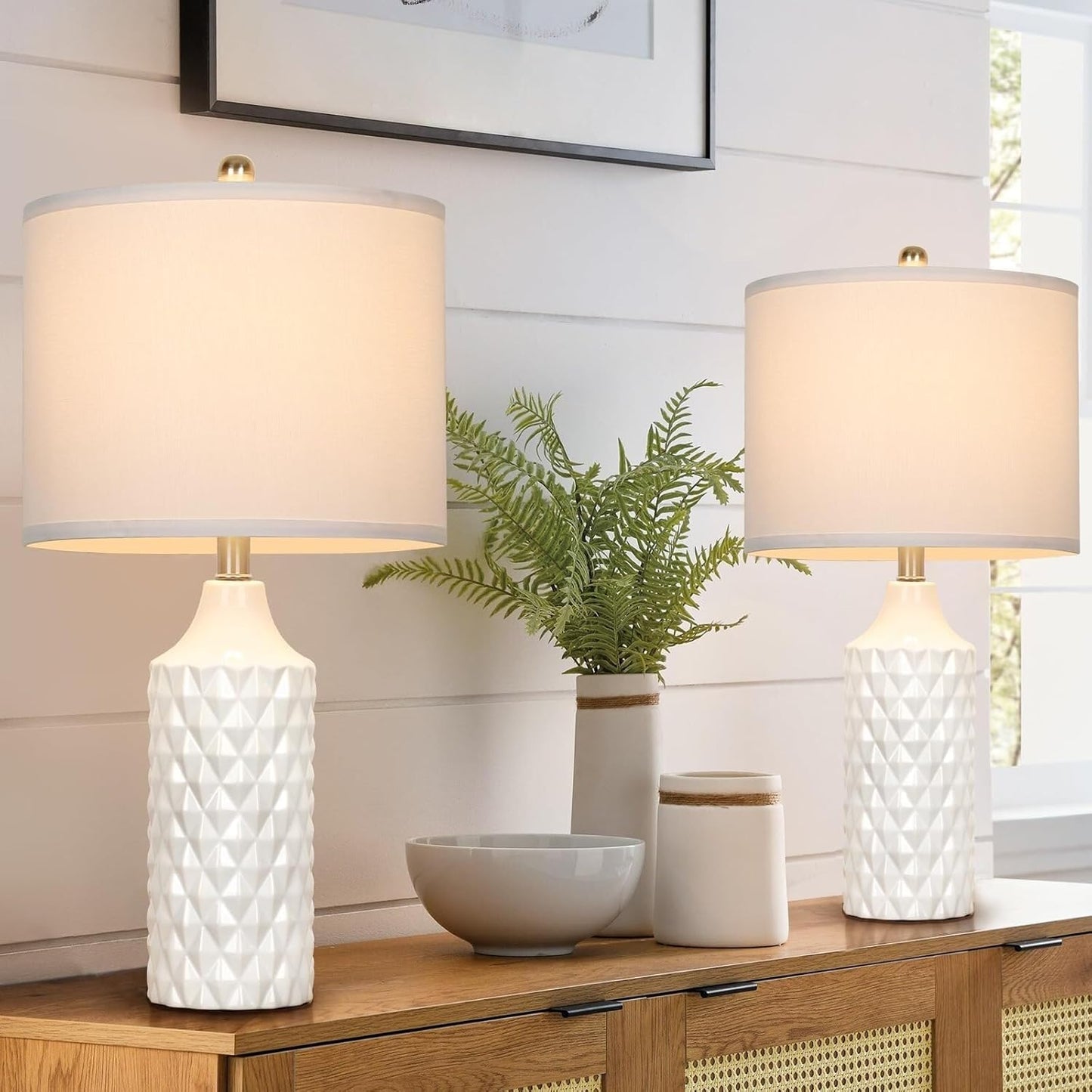 25 Inch Modern Ceramic Table Lamp 2 Pack, 3-Way Dimmable Light for Bedroom Living Room Side Table Lamp, Bulb Included Suitable for bedrooms, Living Rooms, Offices, Book(Black)