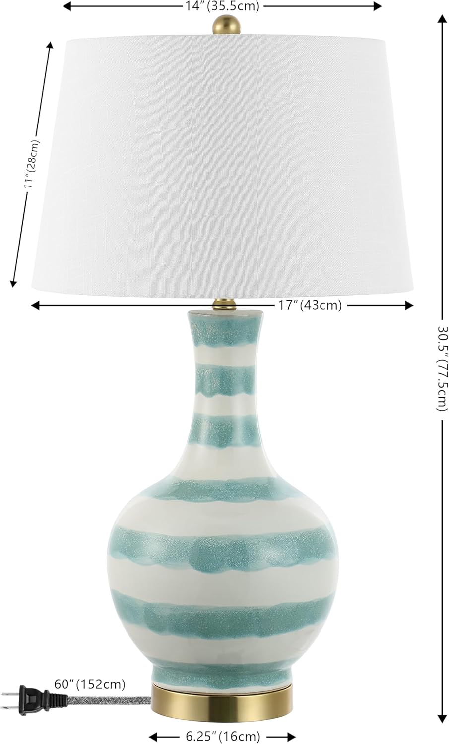 JONATHAN Y JYL3054A Tucker 30.5" Striped Ceramic/Metal LED Table Lamp Contemporary Transitional Bedside Desk Nightstand Lamp for Bedroom Living Room Office College Bookcase LED Bulb Included, Green