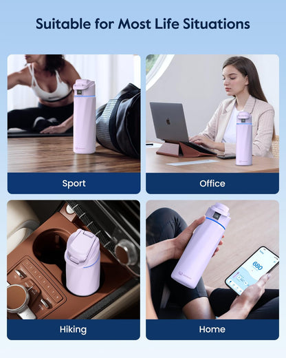 WATERH Boost Smart Water Bottle with Reminder to Drink Water, 24oz BPA-Free Stainless Steel Vacuum Insulated Water Bottle, Wide Mouth Water Tracker Bottle with APP, Ideal for Gift