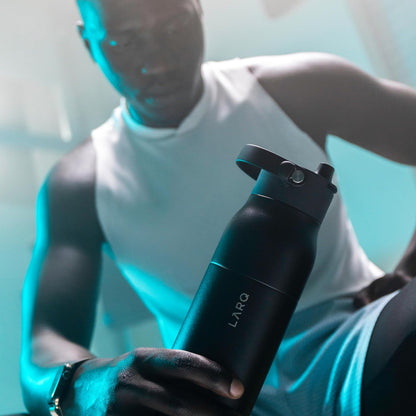 LARQ Bottle Swig Top 34oz - Insulated Stainless Steel Water Bottle With Built-In Silicone Handle | BPA Free | Reusable Water Bottle for Sports, Gym, and Travel, Obsidian Black