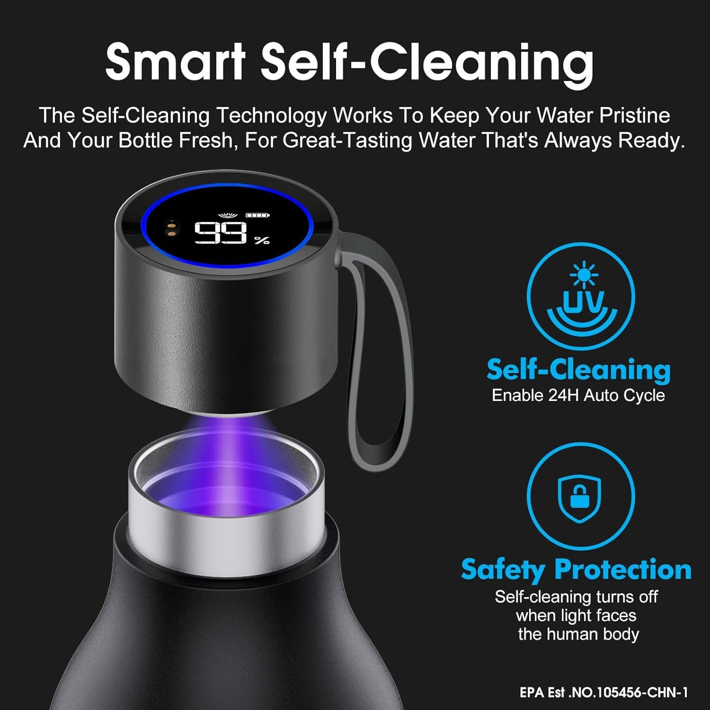 VSITOO Self-Cleaning Smart Water Bottle (pink, 15 Ounce)