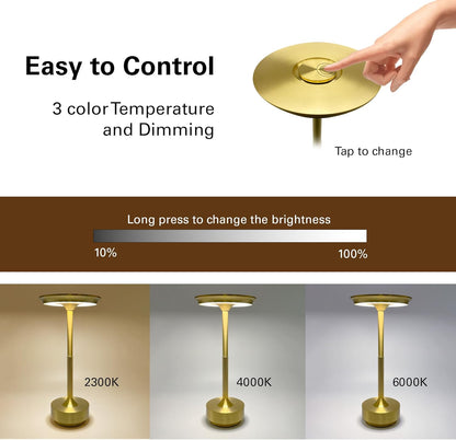 Cordless Table Lamps Rechargeable, Portable Battery Operated Lamp, Stepless Dimming LED Table Light with Memory Function, for Outdoor/Dinner/Patio/Restaurant, (Gold 4 Pack)