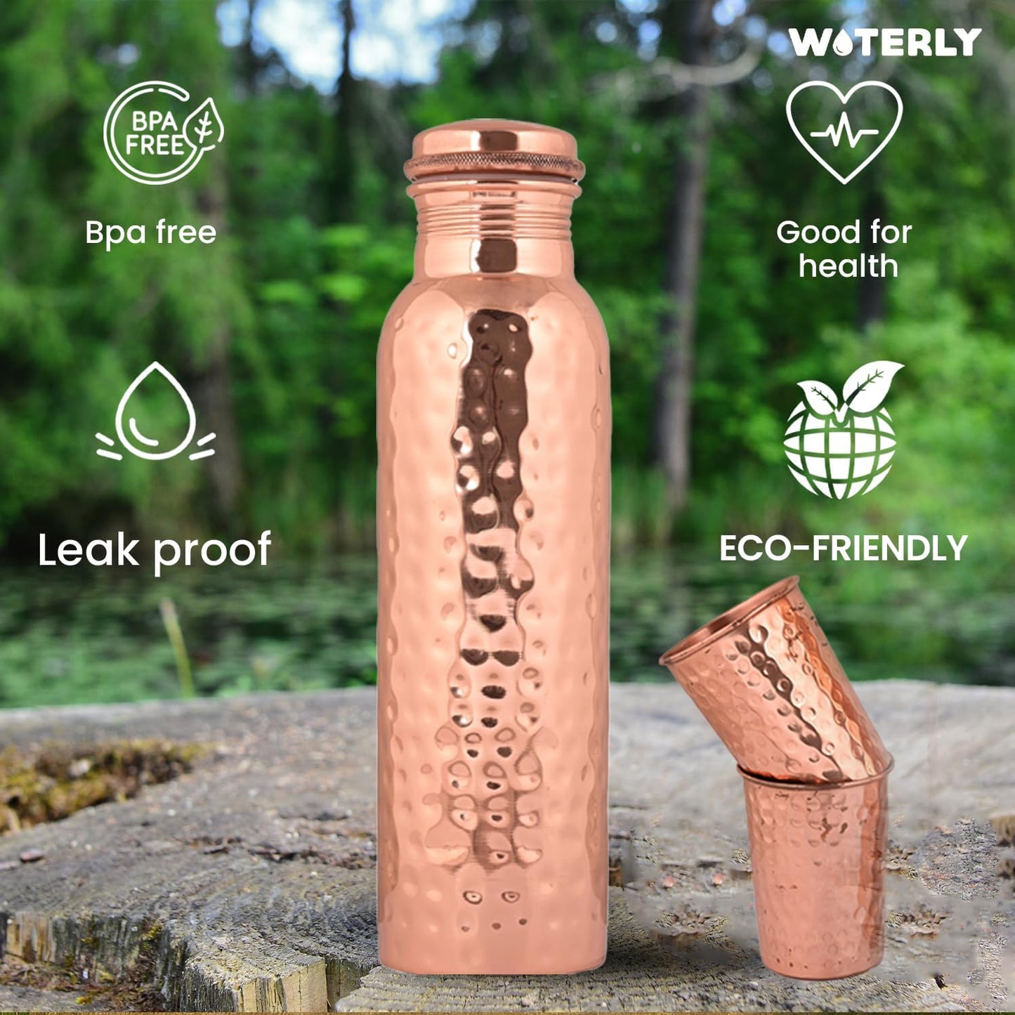 Plain Copper Water Bottle (34 Oz /1000ml) With Set Of 2 Tumbler (10 Oz/300ml Each) | Best use for Office,Gym & gifts |100% Pure Copper Material with Leak proof Quality