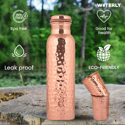 Plain Copper Water Bottle (34 Oz /1000ml) With Set Of 2 Tumbler (10 Oz/300ml Each) | Best use for Office,Gym & gifts |100% Pure Copper Material with Leak proof Quality