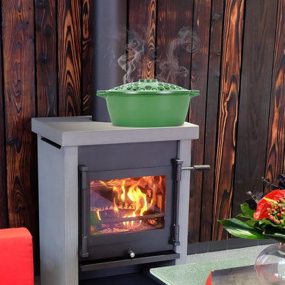 Wood Stove Steamer, Cast Iron Fireplace Humidifier, Indoor Humidifier for Home Heating, Black Bowl Fireplace Stove Covers Accessories Decorative, Matte Black Finish, Rust Resistant, 2.7 Quart Capacity