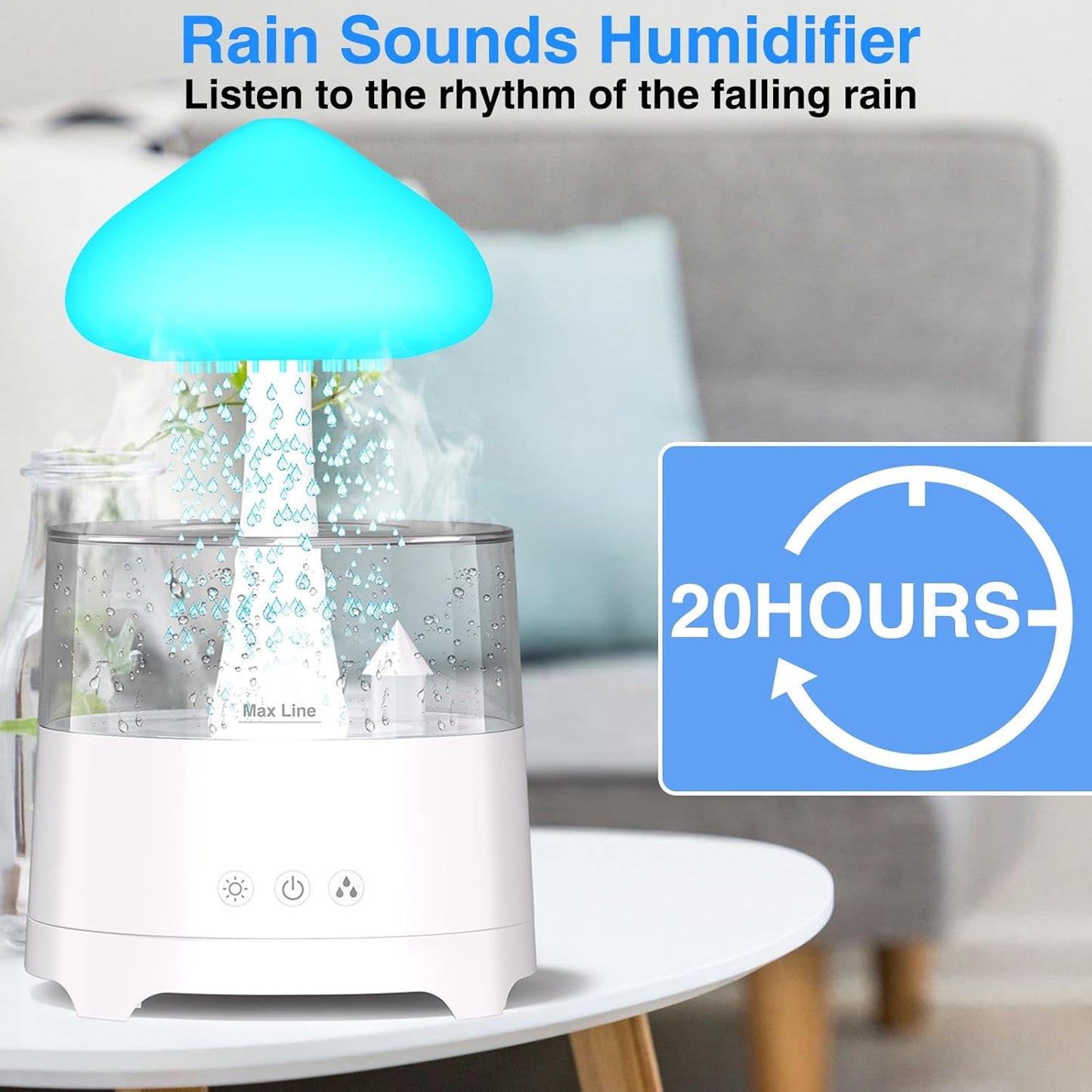 Diffuserlove Cloud Humidifier Rain Water Drip Diffuser Humidifier 450ML with Remote Mushroom Lamp Humidifier Rain Sounds Humidifier Air Humidifiers for Bedroom Desk