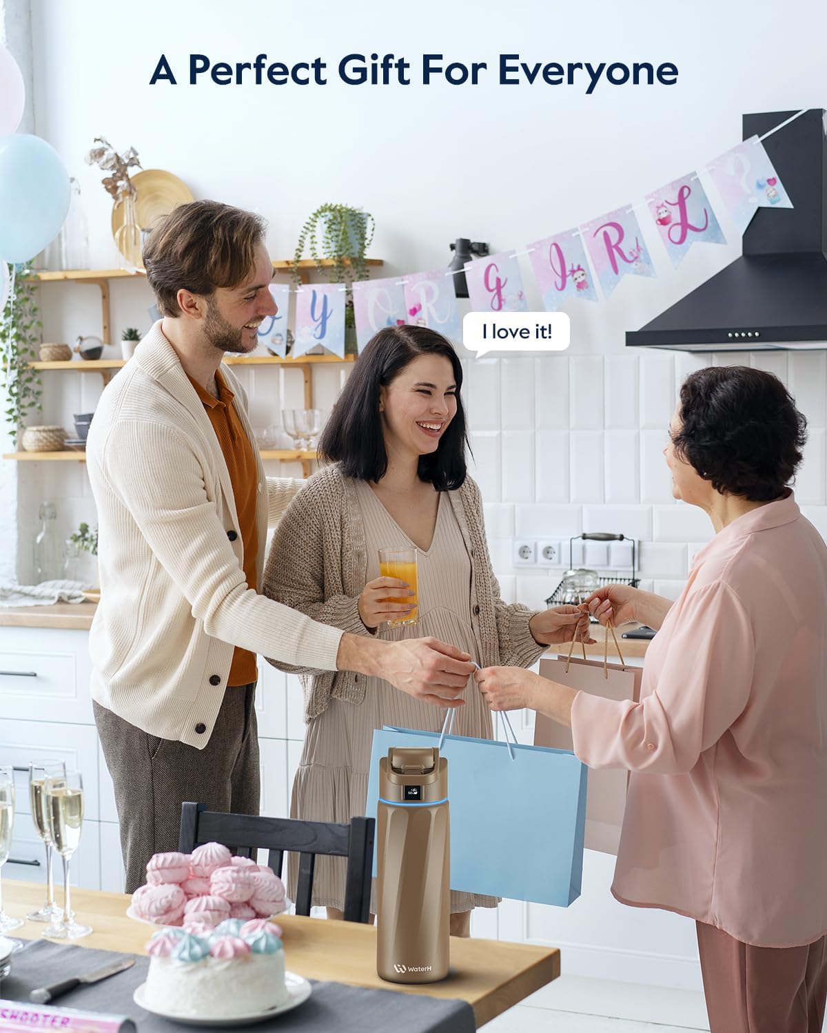 WATERH Boost Smart Water Bottle with Reminder to Drink Water, 24oz BPA-Free Stainless Steel Vacuum Insulated Water Bottle, Wide Mouth Water Tracker Bottle with APP, Ideal for Gift