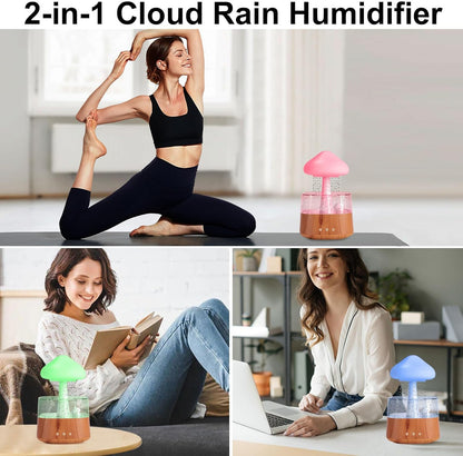 Cloud Humidifier Diffuser,Essential Oil Diffuser with Water Drip, 7 Colors Night Light Mushroom Diffuser for Bedroom, Desktop Aromatherapy Diffuser for Large Room Sleeping Office (Wood)