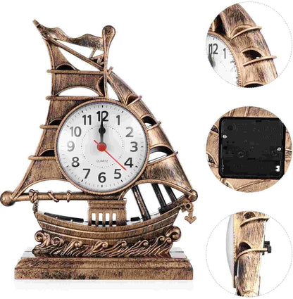 Alarm Clock Beside ﻿ Clock Alarm Sailboat Table Vintage Desk Retro Model Ornament Clocks Nautical Figure Boat Bedside Silent Decoration Desktop Smart Alarm Clock
