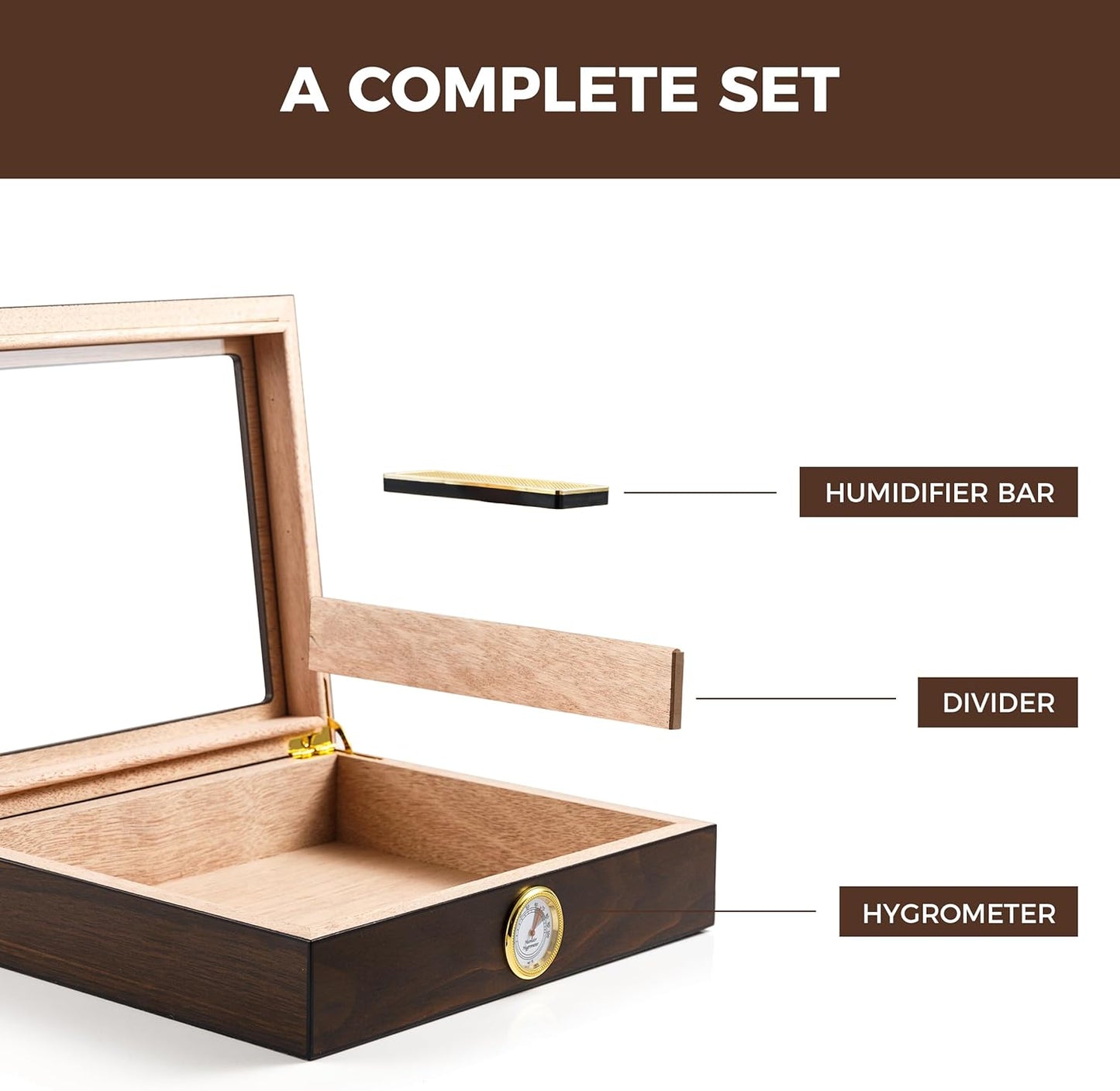 Woodronic Monogrammed Cigar Humidor, Custom Cigar Case with Hygrometer and Humidifier, Spanish Cedar Lining and Divider, Cigar Accessories, Customized Gift for Men, Holds 25 Cigars