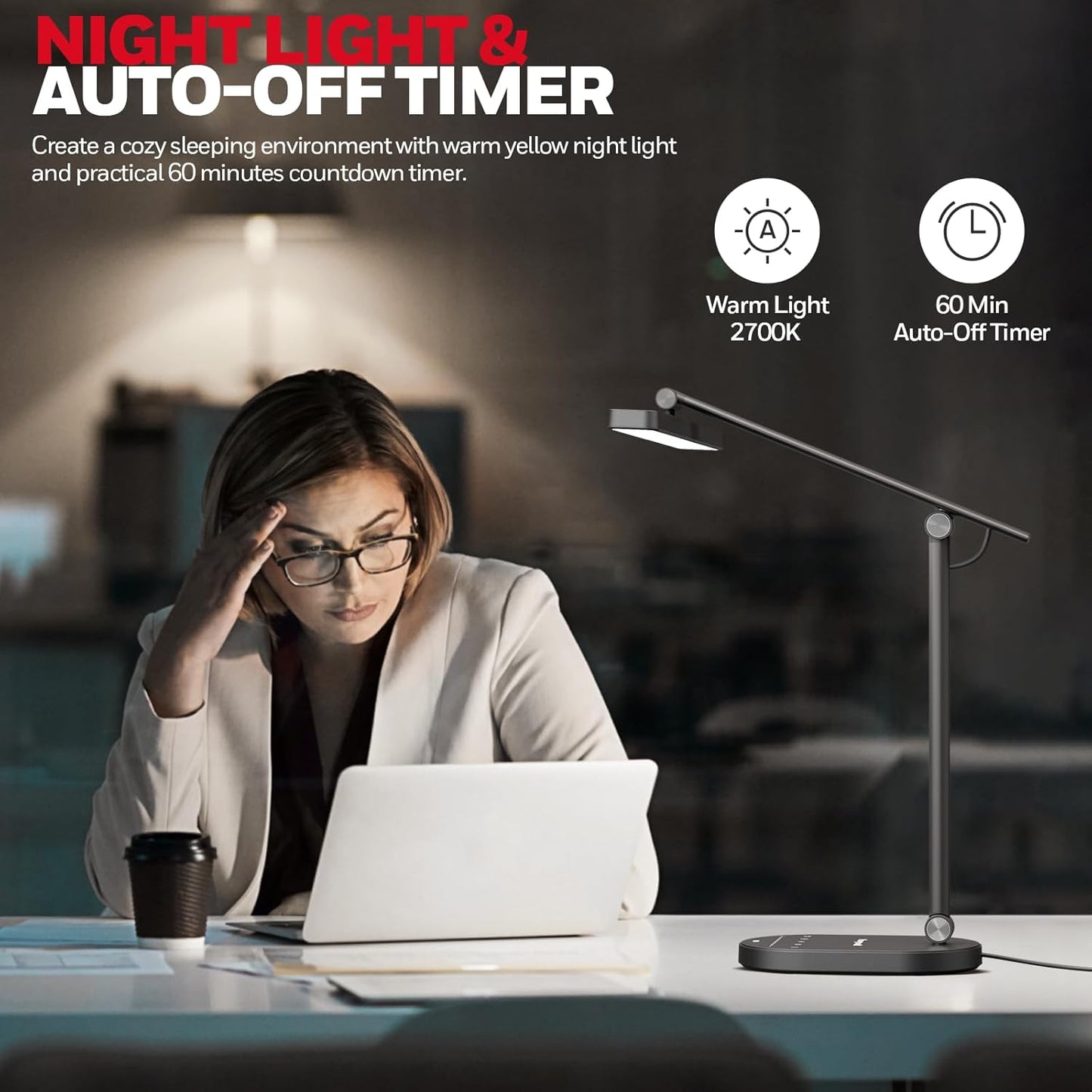 Honeywell Desk Lamp for Home Office, H9 Sunturalux™ Eye-Caring LED Desk Light, 1000LM Dimmable Desk Lamp with Timer and Auto-Sensing, Adjustable Desk Reading Light or Study, Cumputer, Architect