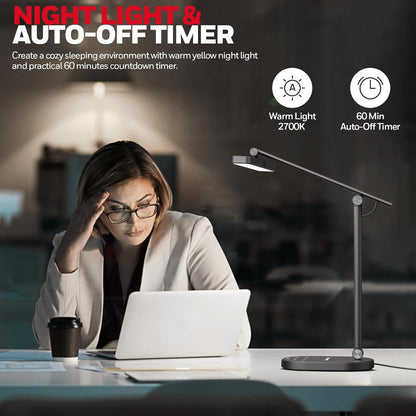 Honeywell Desk Lamp for Home Office, H9 Sunturalux™ Eye-Caring LED Desk Light, 1000LM Dimmable Desk Lamp with Timer and Auto-Sensing, Adjustable Desk Reading Light or Study, Cumputer, Architect