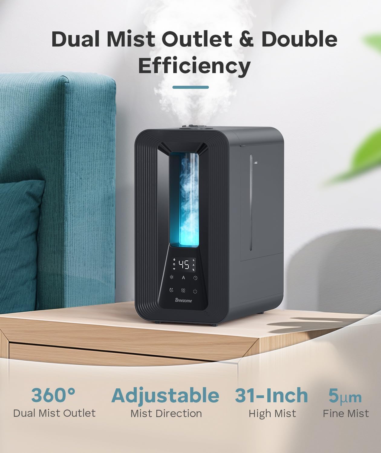 BREEZOME 6L Humidifiers for Bedroom, Cool Mist Top Fill Humidifier with Aroma Diffuser, Humidistat, Night Light, 50H Runtime, Quiet Ultrasonic Humidifiers for Home Large Room, Baby Nursery, Plants
