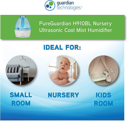 PureGuardian H910BL2PK Ultrasonic Cool Mist Humidifier, 14 Hrs. Run Time, 210 Sq. Ft. Coverage, Small Rooms, Quiet, Filter Free, Treated Tank, 2 Pack