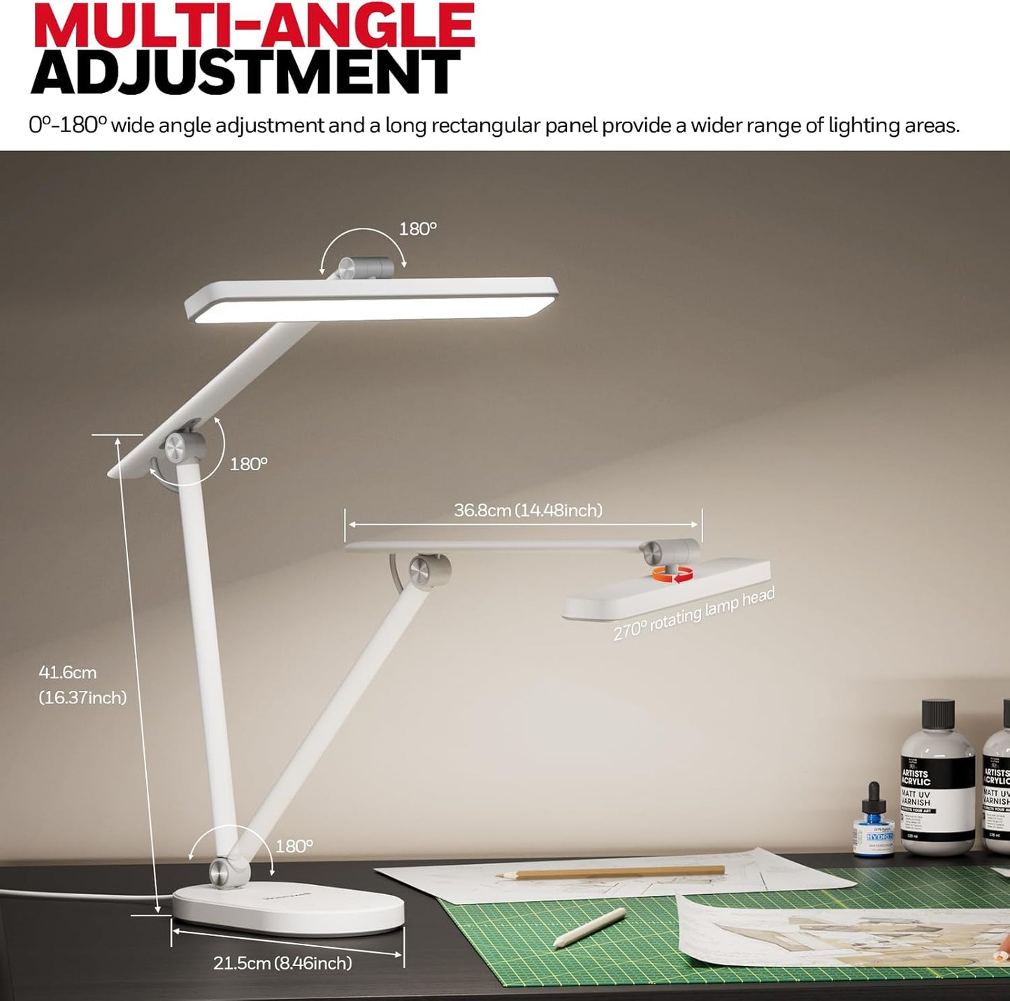 Honeywell Desk Lamp for Home Office, H9 Sunturalux™ Eye-Caring LED Desk Light, 1000LM Dimmable Desk Lamp with Timer and Auto-Sensing, Adjustable Desk Reading Light or Study, Cumputer, Architect