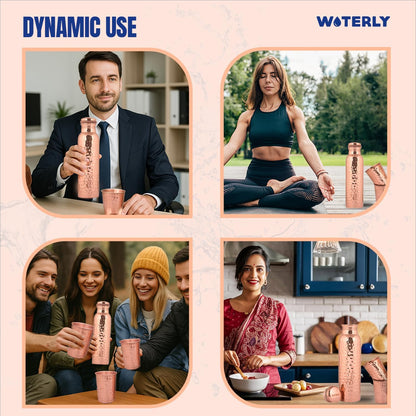 Plain Copper Water Bottle (34 Oz /1000ml) With Set Of 2 Tumbler (10 Oz/300ml Each) | Best use for Office,Gym & gifts |100% Pure Copper Material with Leak proof Quality