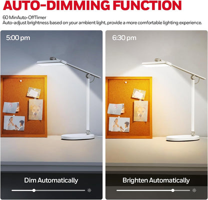 Honeywell Desk Lamp for Home Office, H9 Sunturalux™ Eye-Caring LED Desk Light, 1000LM Dimmable Desk Lamp with Timer and Auto-Sensing, Adjustable Desk Reading Light or Study, Cumputer, Architect