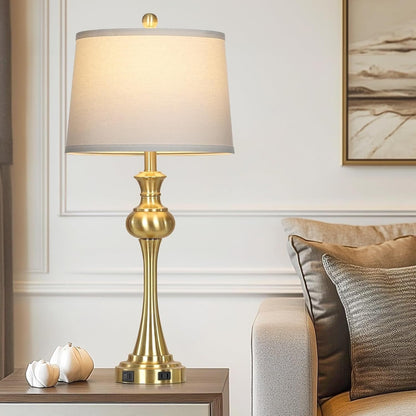 28.75" Modern Table Lamp with USB A+C and AC Outlet for Living Room, Bedroom, Nightstand, Coffee Table, 2 Bulbs Included Suitable for bedrooms, Living Rooms, Offices, Book(Gold)
