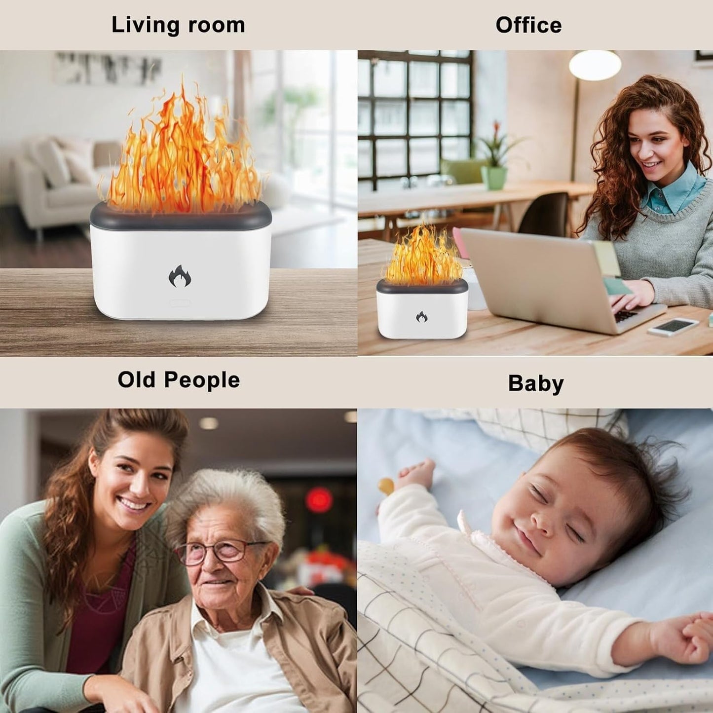 Cool Mist Humidifiers for Bedroom,Flame Humidifier Aroma Diffuser,Simulated Flame Fine Aerosol Silent Humidification Desktop Decoration for Baby Bedroom Plant Office Yoga SAGGION