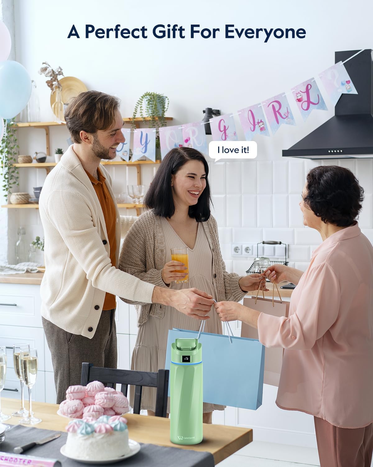 WATERH Boost Smart Water Bottle with Reminder to Drink Water, 24oz BPA-Free Stainless Steel Vacuum Insulated Water Bottle, Wide Mouth Water Tracker Bottle with APP, Ideal for Gift