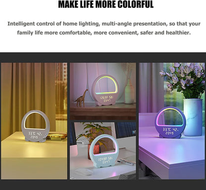 LED Night Light RGB Atmosphere Desk Lamp, Smart Multifunctional Alarm Clock, Music Sync, Temperature & Humidity Display, Ideal for Bedroom, Living Room (Color : Light Blue)