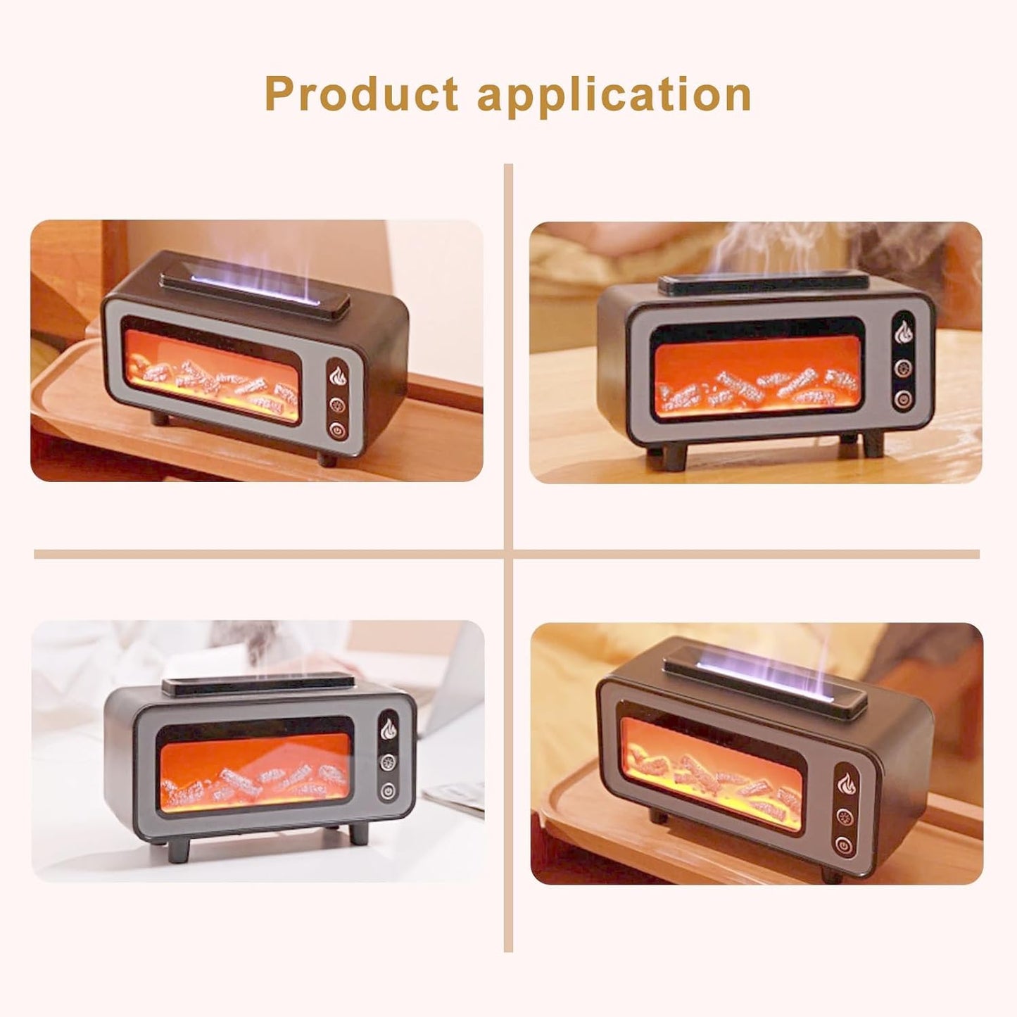 Flame Aroma Diffuser,Fireplace Humidifier,Colorful Flame Night Light,Nano Spray Silent Humidification Water Shortage Protection Cool Mist Humidifiers for Baby Bedroom Office,Black