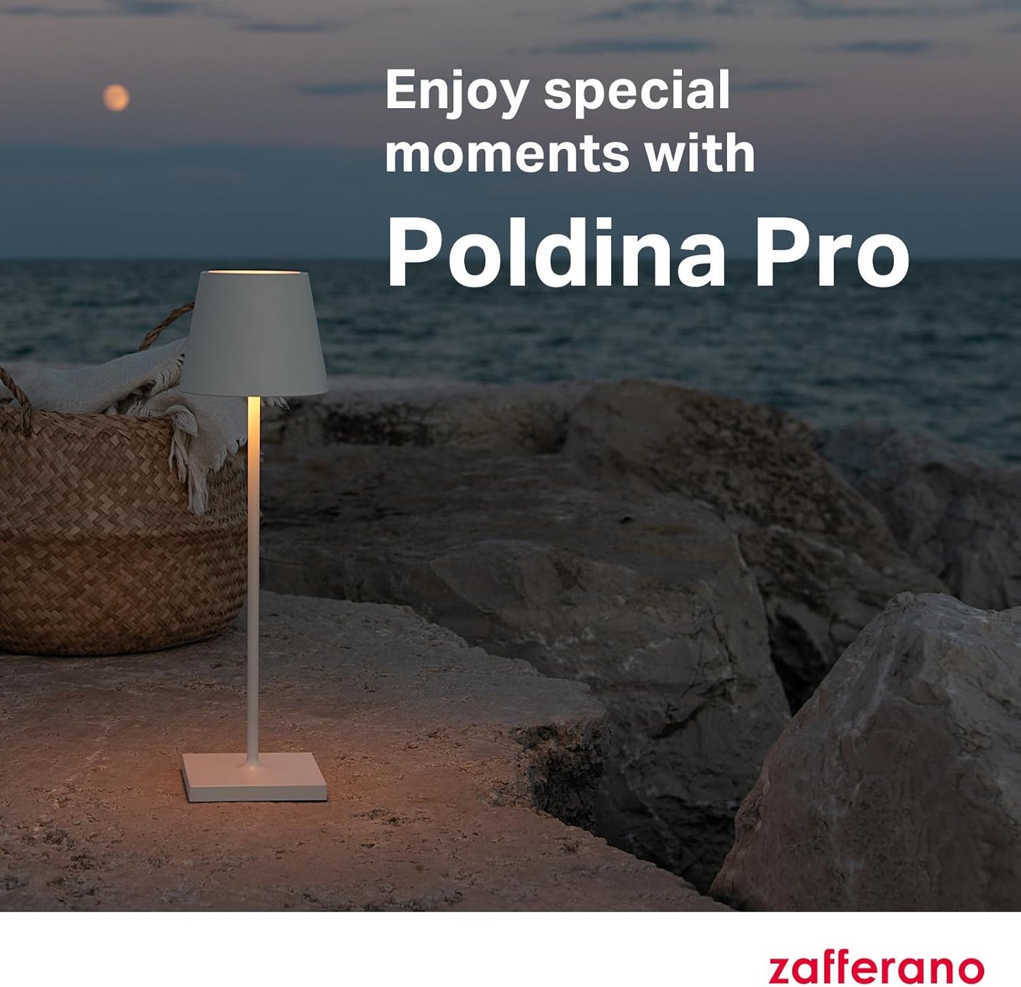 Zafferano, Poldina Pro Lamp, Rechargeable Cordless Table Lamp with Touch Controls, Suitable for Indoor and Outdoor, Dimmer, 2200-3000 K, Height 14.9 Inches, White Color