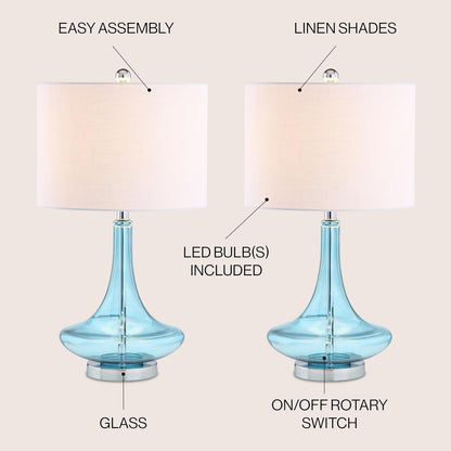JONATHAN Y JYL1081C-SET2 Set of 2 Table Lamps Cecile 25.5" Glass Teardrop LED Table Lamp Contemporary Bedside Desk Nightstand Lamp for Bedroom Living Room Office College Bookcase, Clear